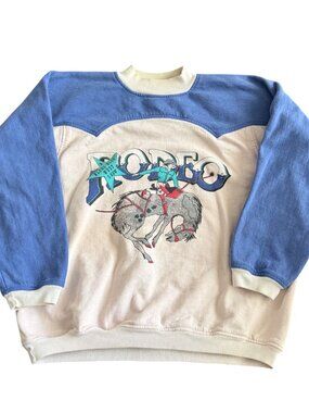 Vintage Blanc Bleu Rodeo Graphic Sweatshirt Blue & White Colorblock Western Styl